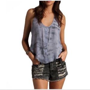 REFORMATION PURPLE TIE-DYE SILK TOP